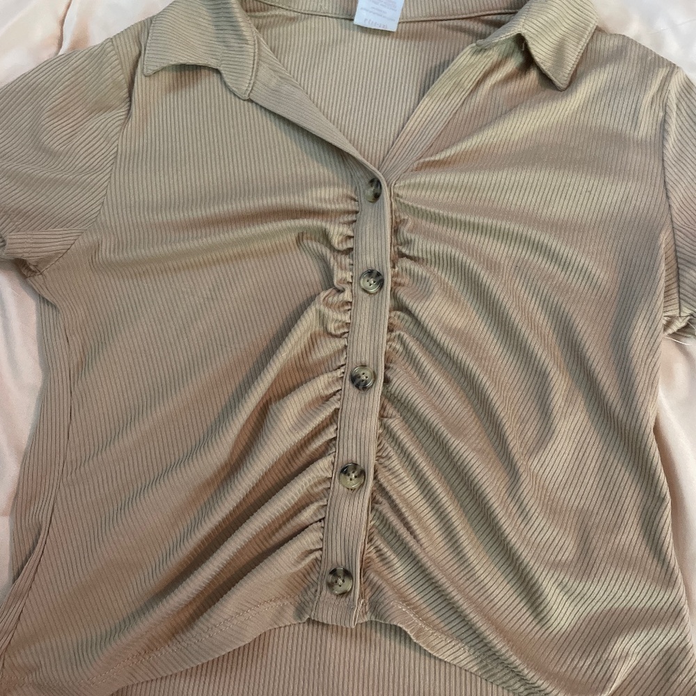 Tan button down crunched shirt